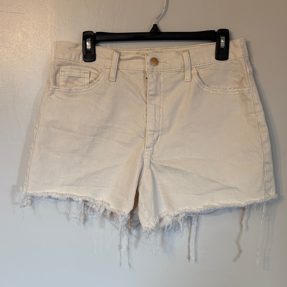Women's Distressed High-Rise Denim Shorts - Cream Size 10